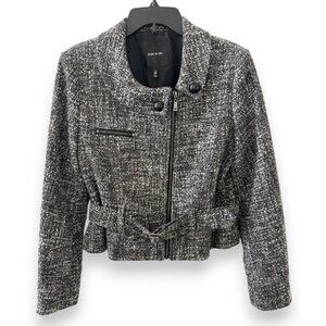 Mac & Jac Tweed Belted Zip Jacket – Black&White M